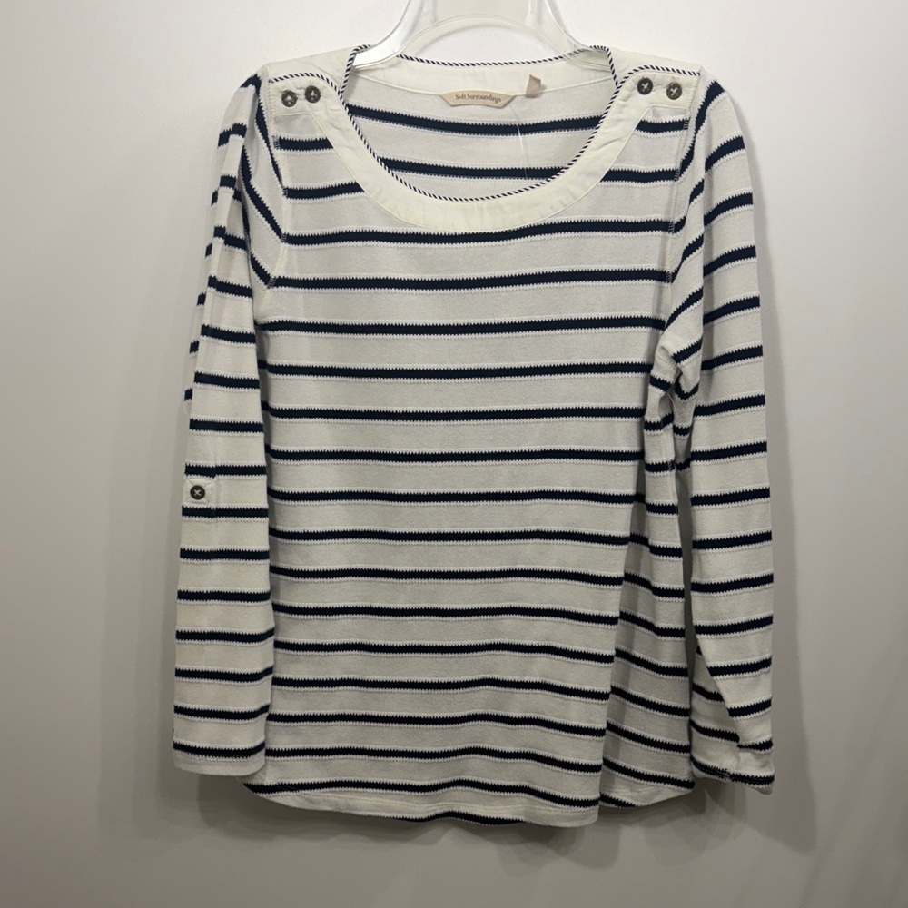 Soft Surroundings Gondola top navy/cream size petite large. NWT - Picture 1 of 10